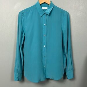Element Women’s Silk  Teal Button Down Shirt Long Sleeve Size S